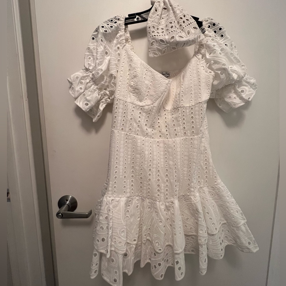 White Charo Ruiz jean ruffled broderie anglaise cotton-blend mini dress